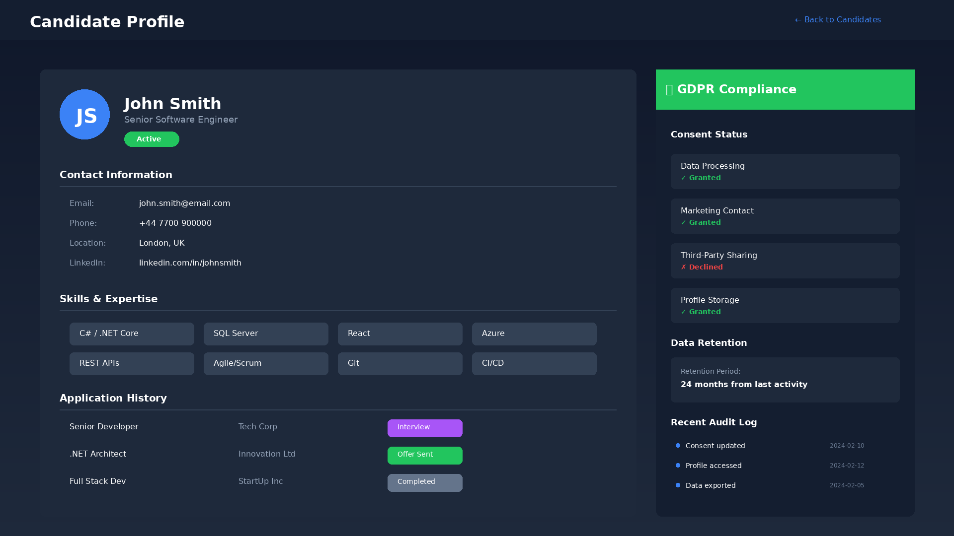 ARMS Candidate Profile - GDPR Compliance