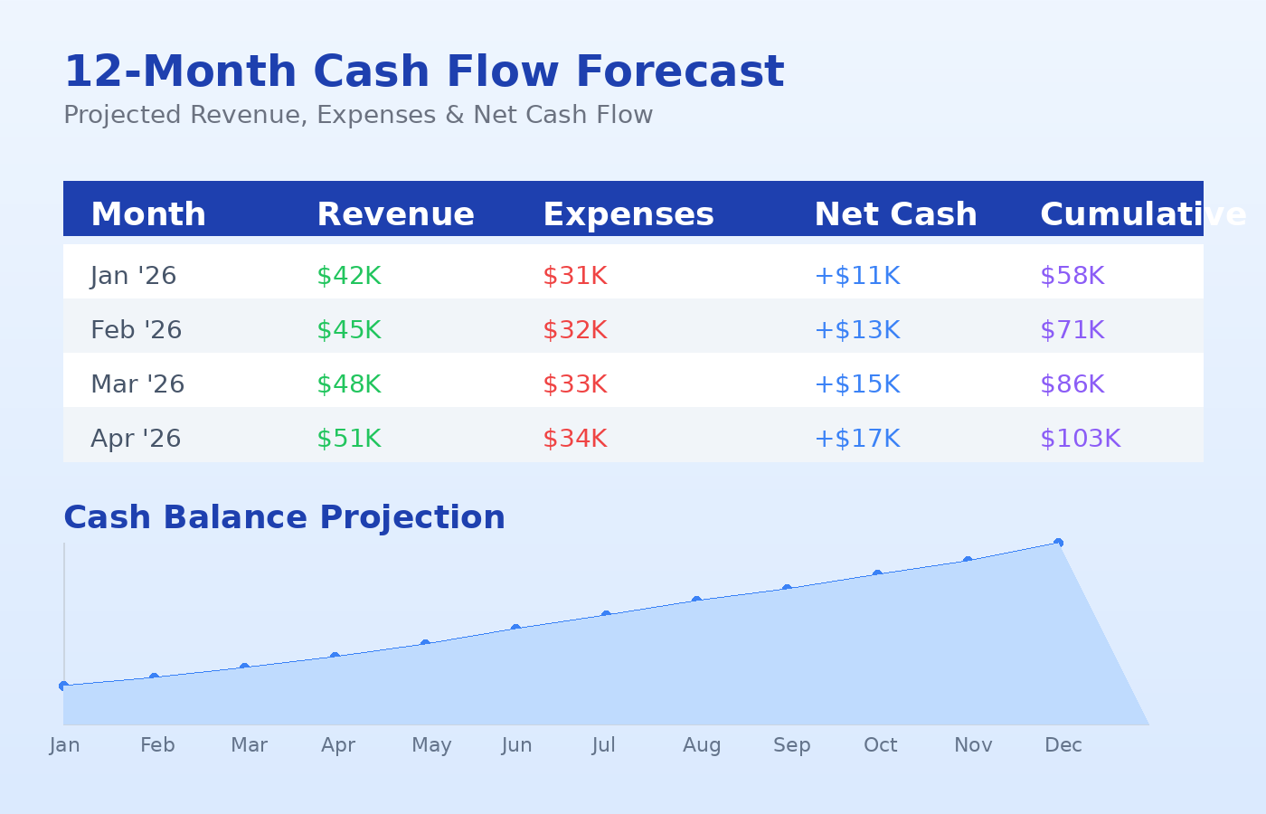 12-Month Cash Flow Forecast - Revenue & Expense Projections